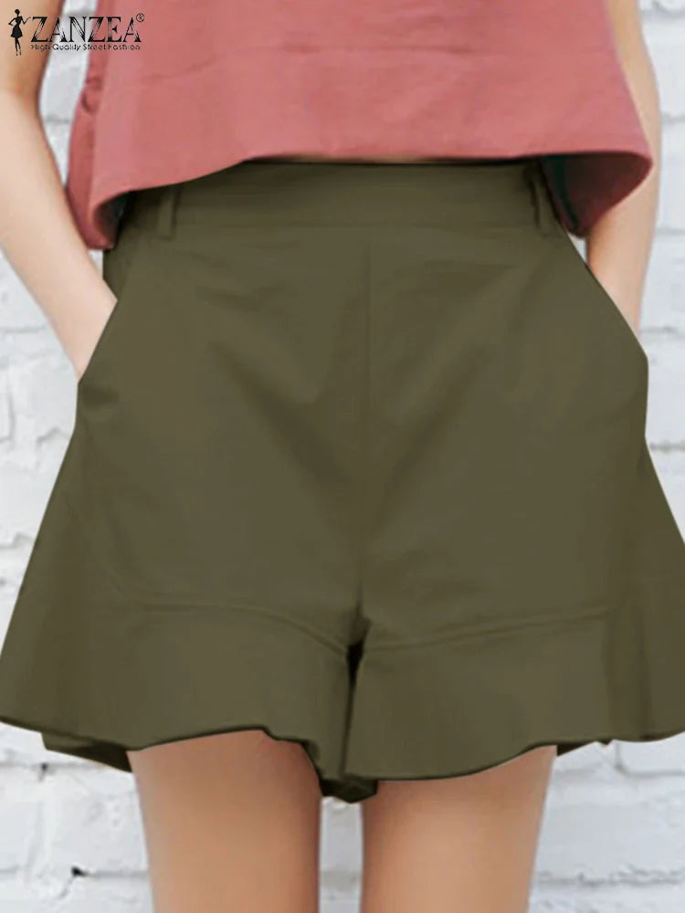 ZANZEA Women Shorts Summer Casual Loose Pants Fashion Elastic Waist Solid Beach Short Elegant OL Work Trousers Oversize Turnip
