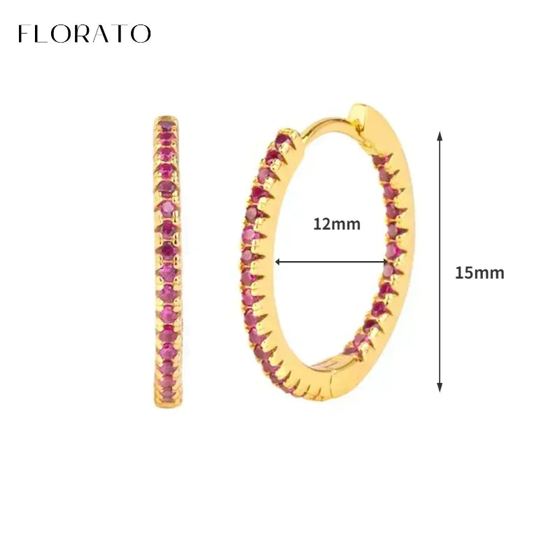 925 Sterling Silver Ear Needle Rose colors Zircon Hoop Geometric Pendant Earrings for women Luxury Fashion Wedding Jewellery2023