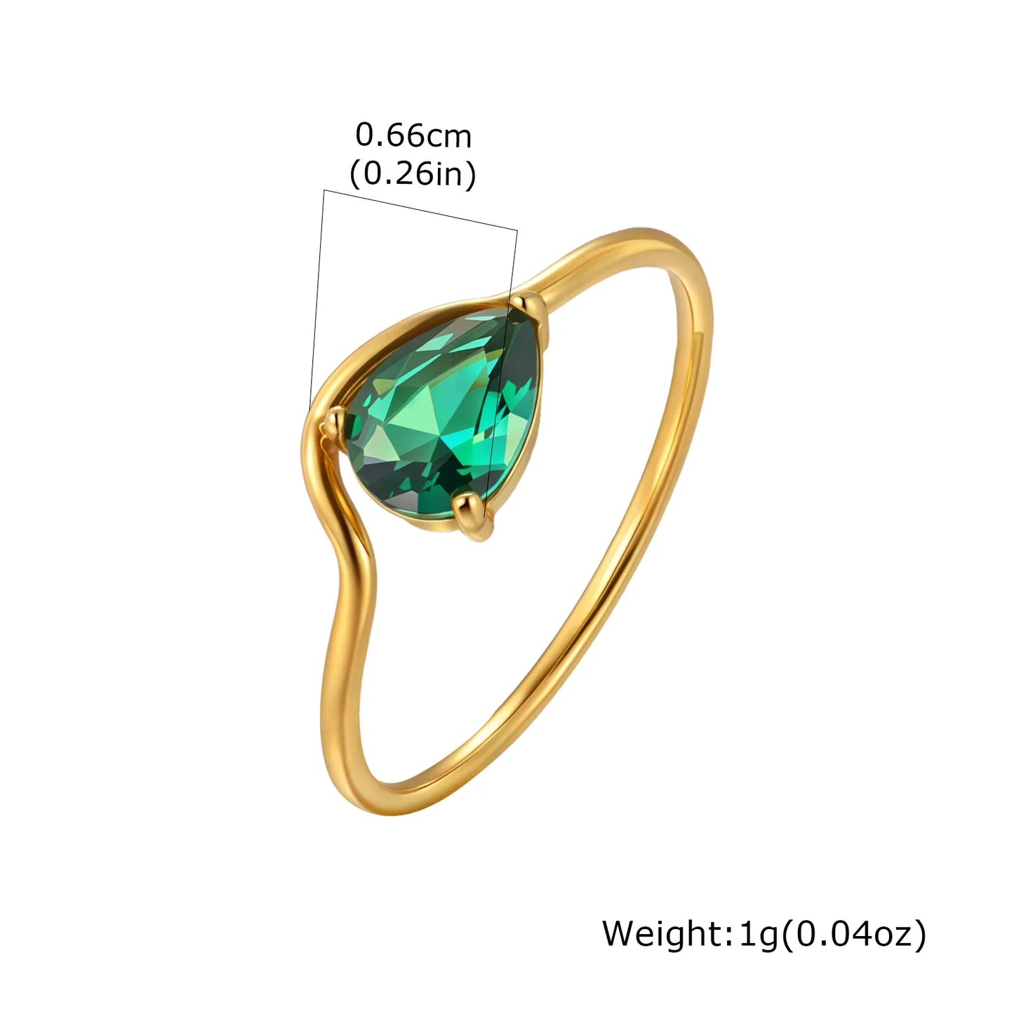Minimalist Water Drop White Zircon Women Ring, Wave Drop Stainless Steel Ring, 18K Gold Plated Waterproof Luxury Jewelry