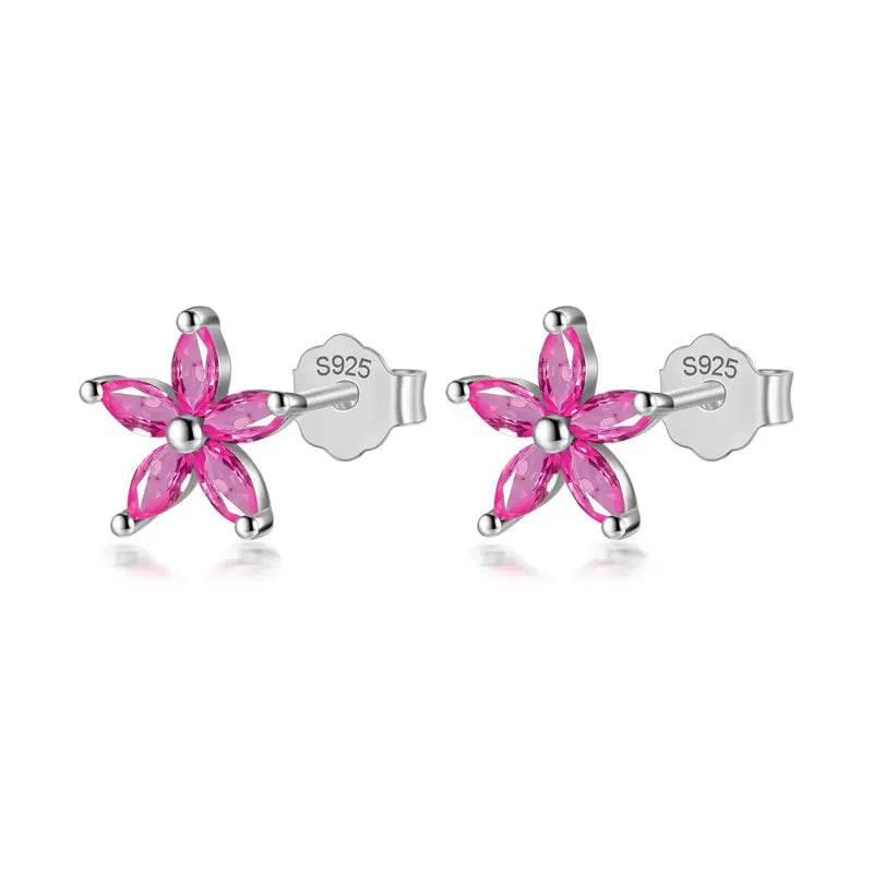 TrustDavis Real 925 Sterling Silver Fashion Flower Colour CZ Stud Earrings For Women Daughter Girls Birthday Gift Jewelry DF247