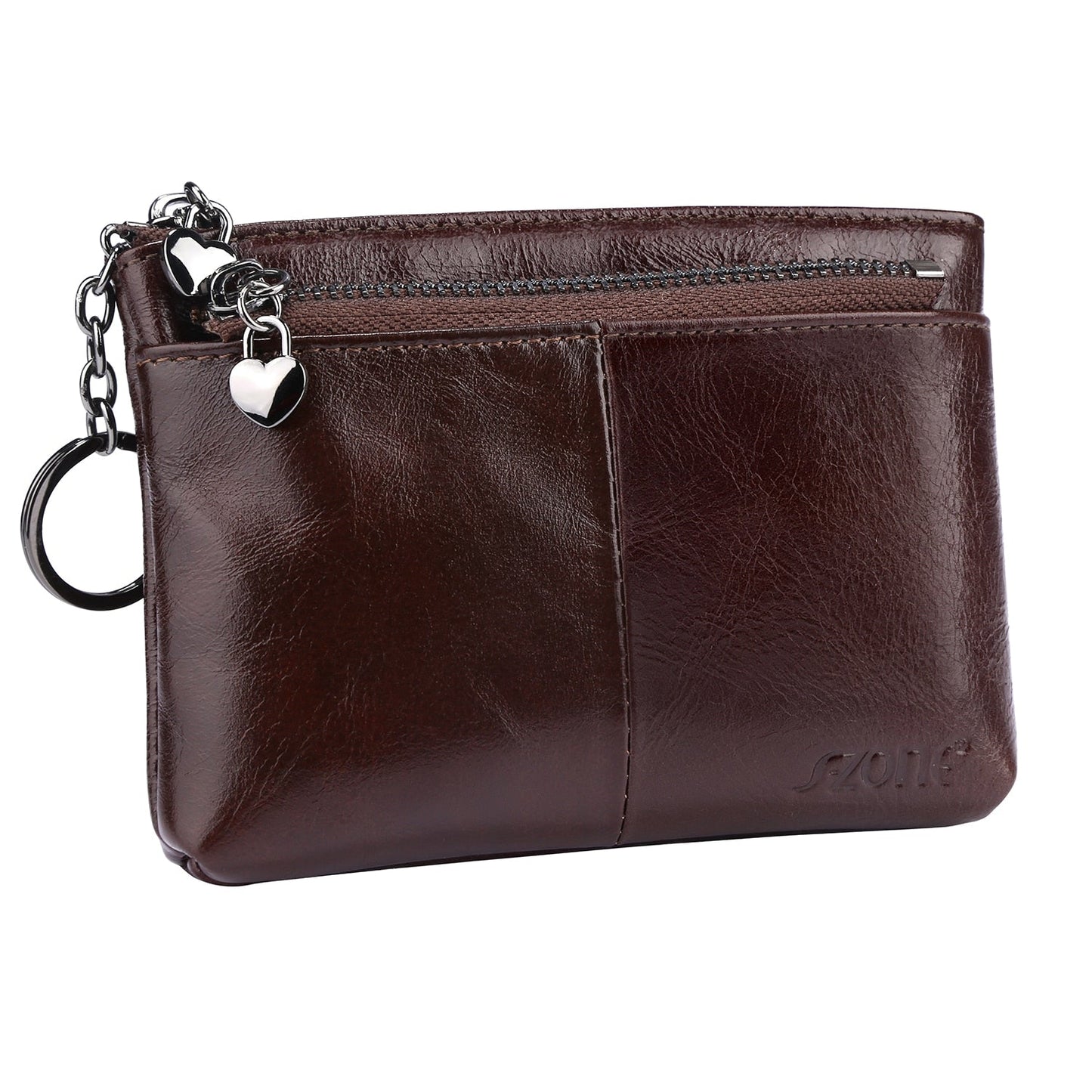 S-ZONE Women Genuine Leather Triple Zipper Small Wallet Change Coin Purse Holder