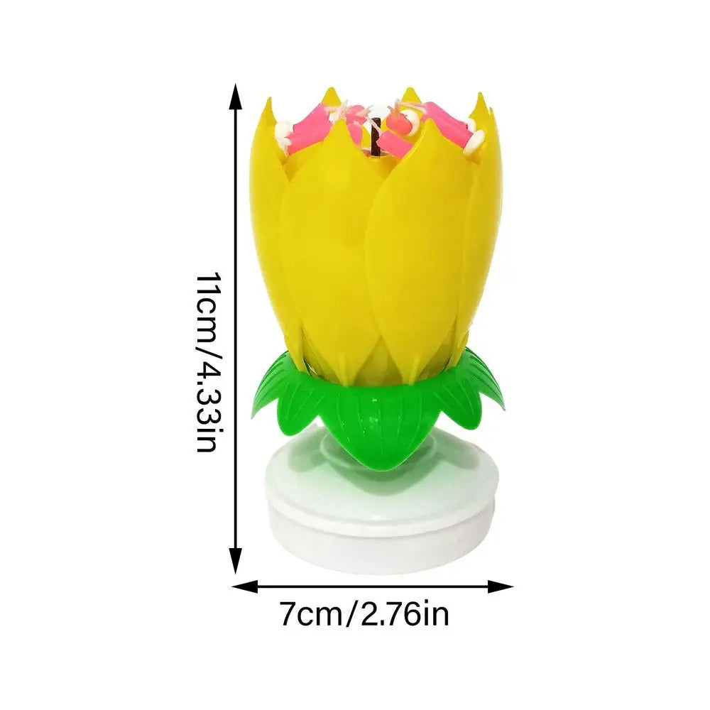 Innovative Party Cake Candles Musical Rotating Lotus Flower Flat Bottom Rotating Electronic Candle Birthday Cake Music Candles