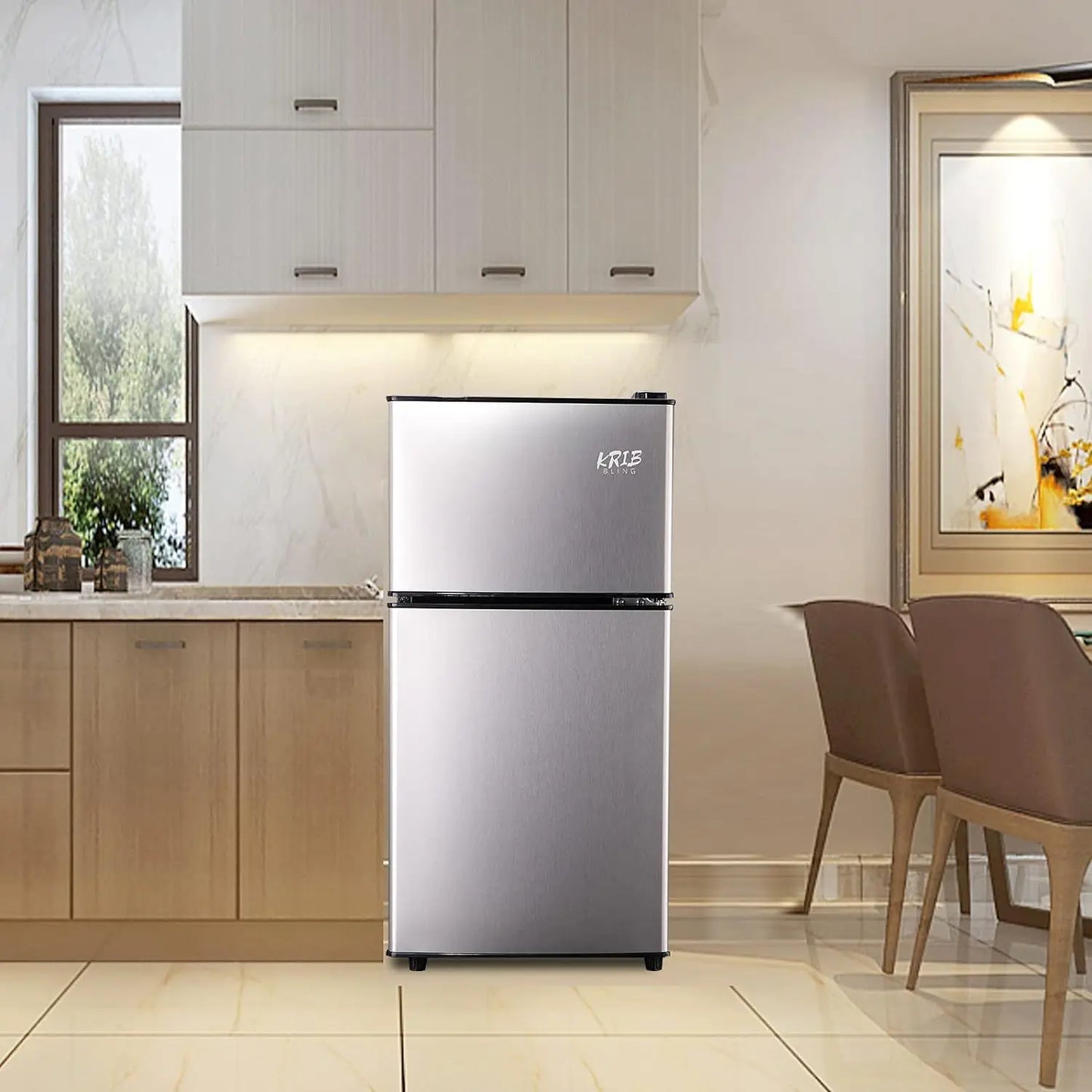 3.5Cu.Ft Compact Refrigerator Mini Fridge with Freezer, Small Compact Refrigerator with 2 Door, 7 Level Thermostat Removable Shelves for Kitchen, Dorm, Apartment, Bar, Office, Silver