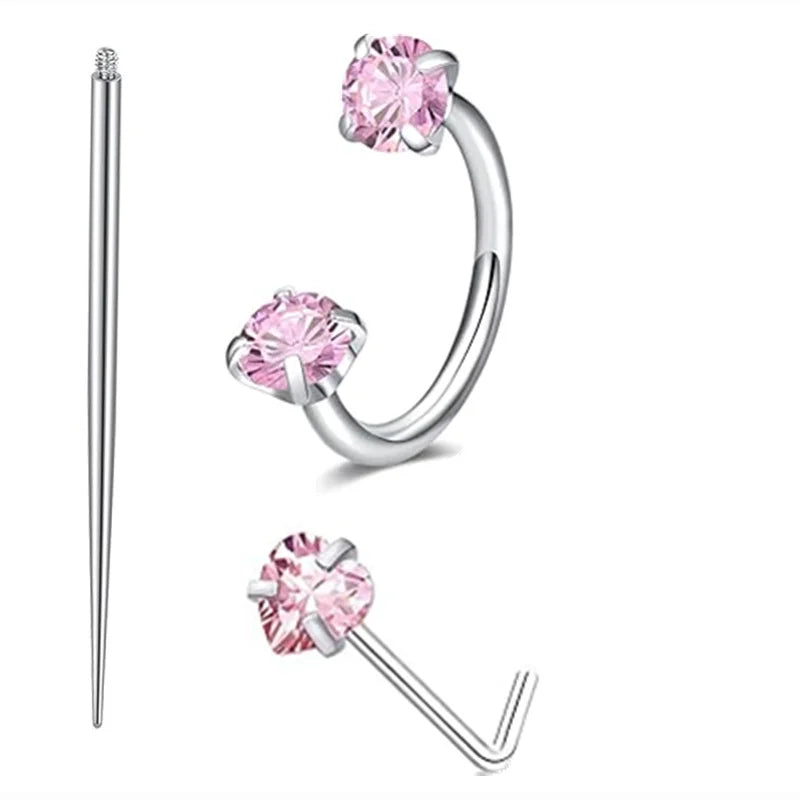 6/2pcs Horseshoe Nose Rings with L-Shape Nose Stud, Stainless Steel