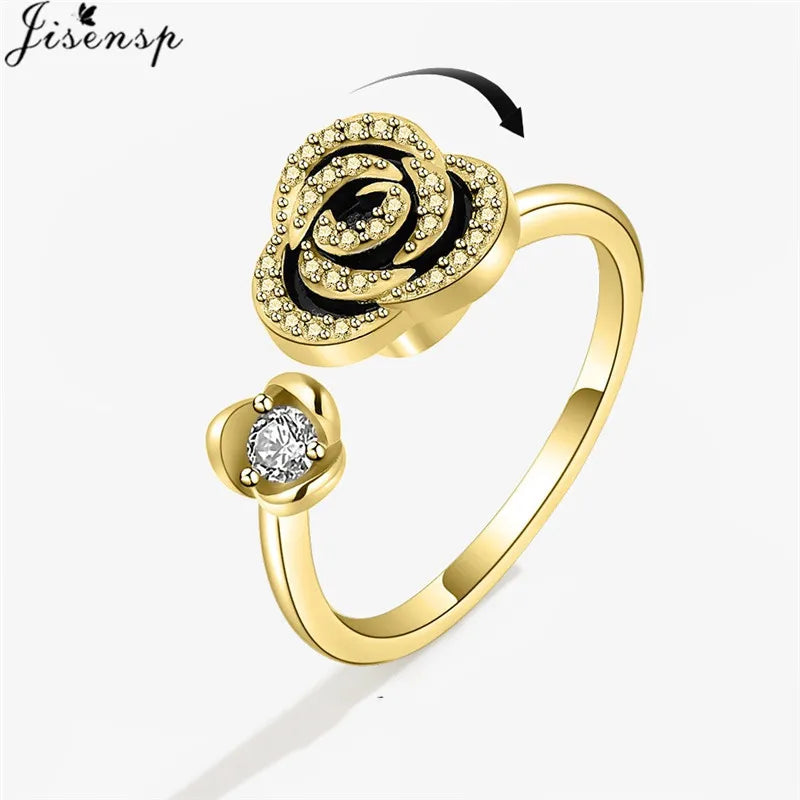 Luxury Fashion Fidget Spinner Ring Anxiety for Women Multiple Crystal Planet Butterfly Finger Rings Anti Stress Wedding Jewerly