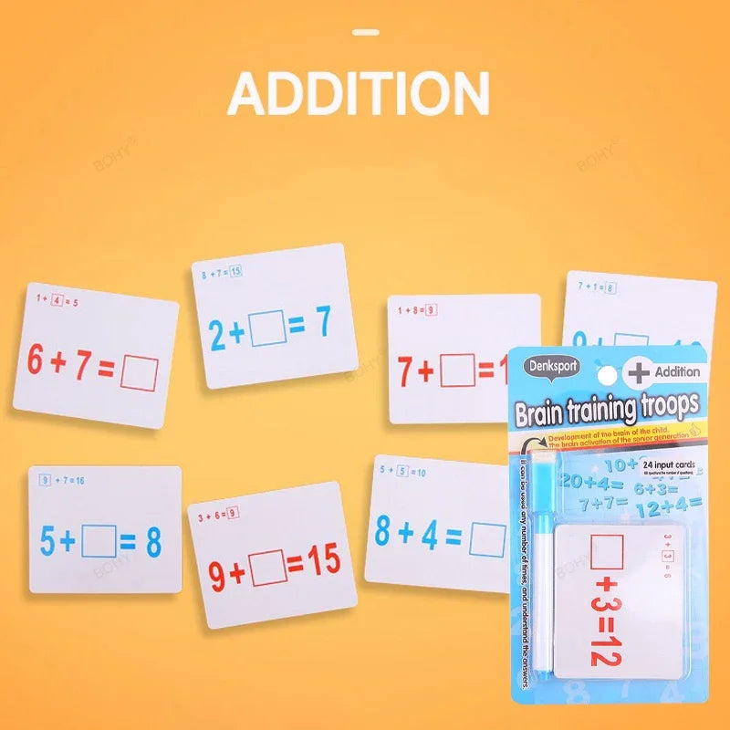 Mathematical Math Learning Tool Montessori Training Math Erasable Add Subtract Multiply and Division Table Cards Seheck for Kids