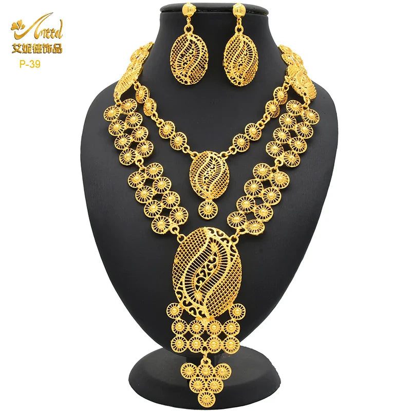 ANIID African 24K Gold Plated Jewelry Sets For Women 2PCS Set
