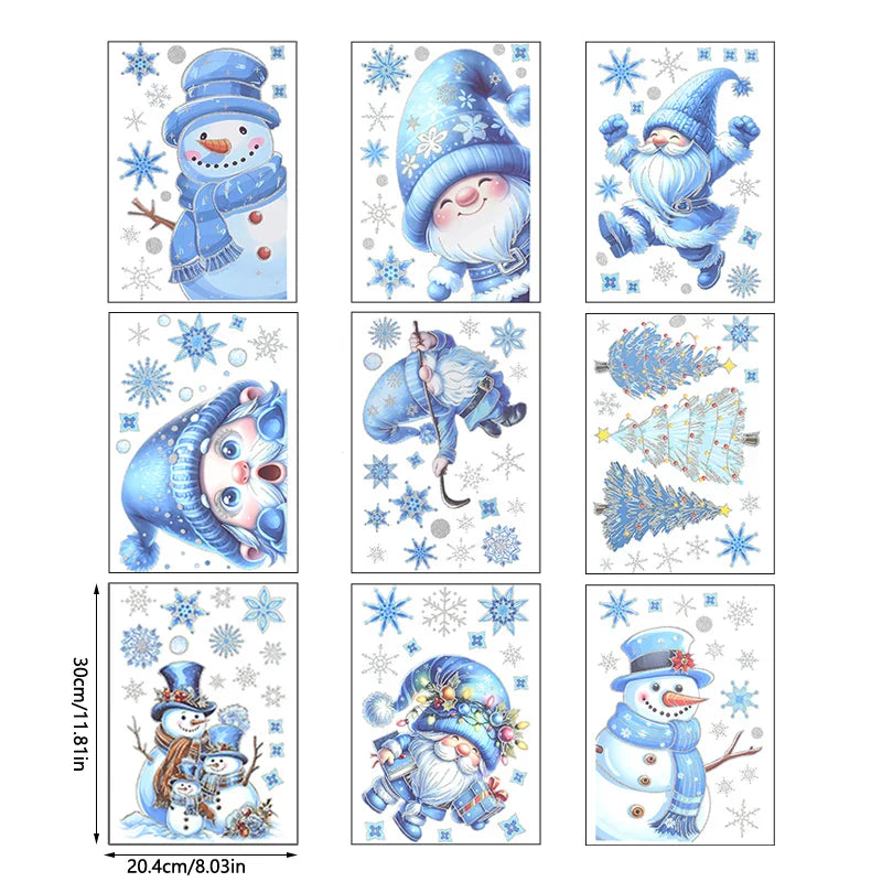 4-9 Sheets Christmas Window Stickers Snowman Snowflake DIY Electrostatic Decal 2024 Christmas Decorations For Home New Year Gife