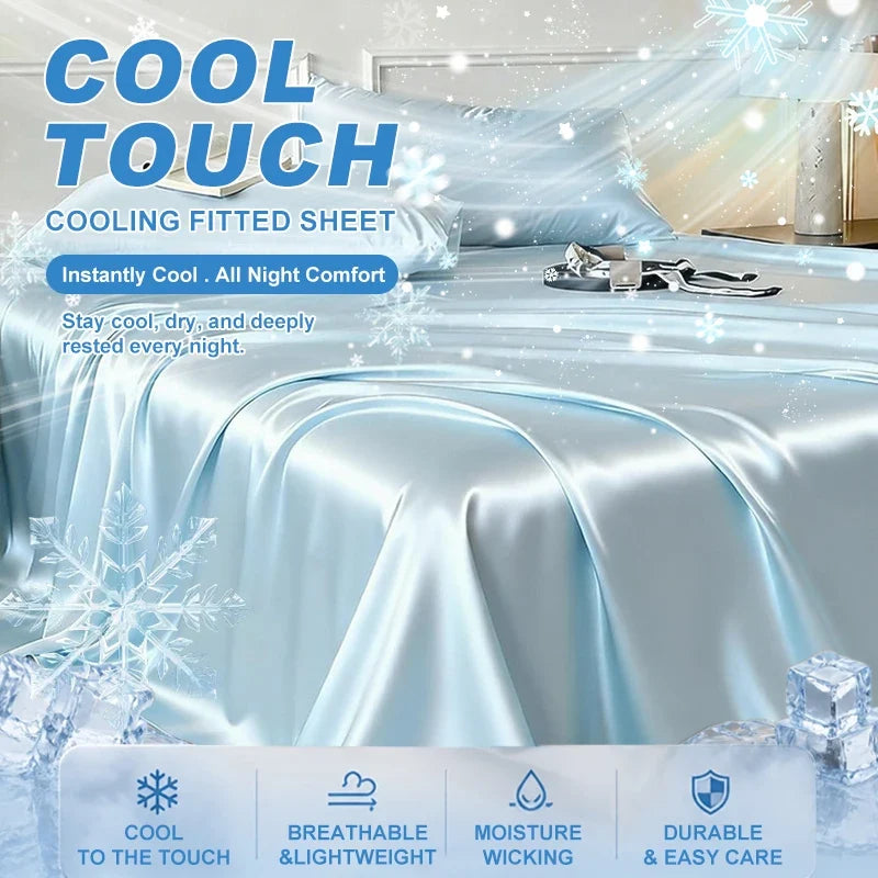 Summer Cooling Bed Sheet Breathable Comfortable Cooling Blanket Ice Silk Fabric Solid Color Flat Sheet Luxury Bedding Sheet