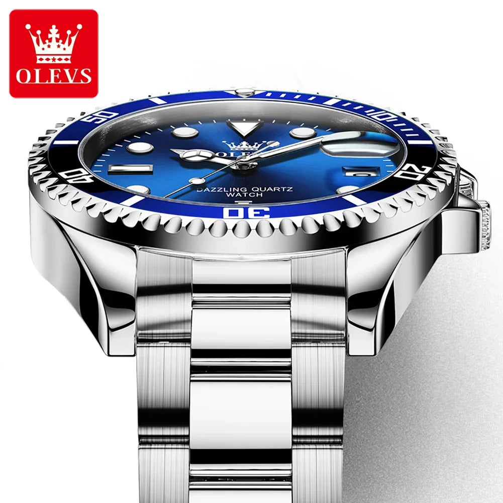 OLEVS 5885 Brand Original Authentic Watches for Man Luxury Gift Box Steel Band Calendar Quartz Men's Watch