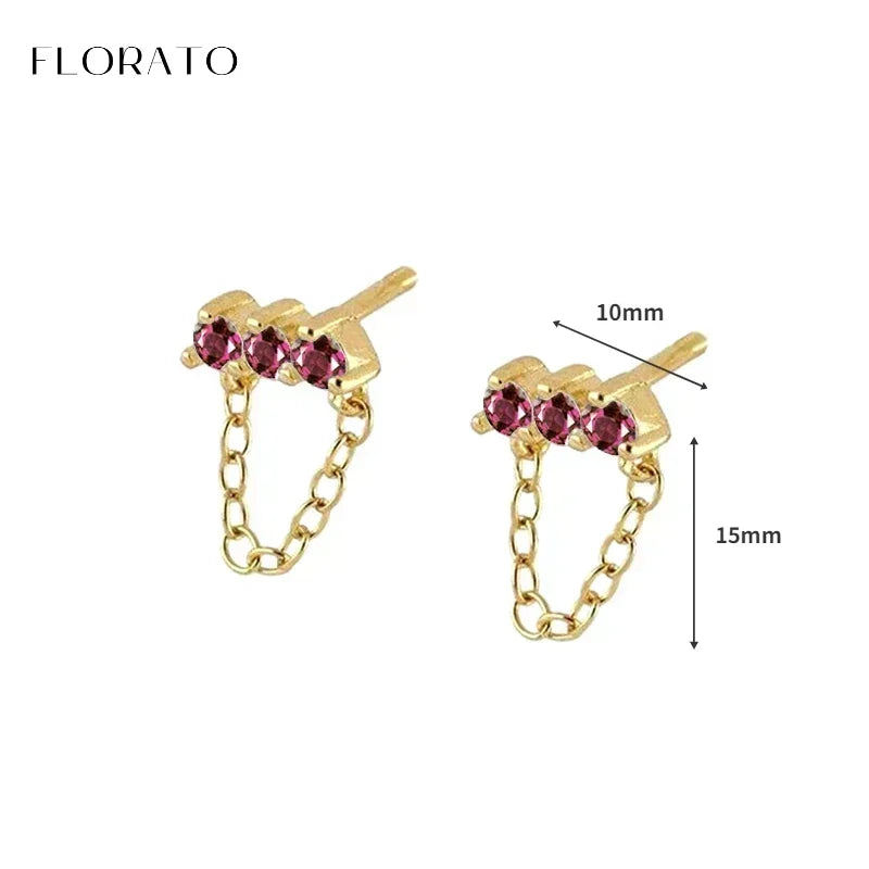 925 Sterling Silver Ear Needle Rose colors Zircon Hoop Geometric Pendant Earrings for women Luxury Fashion Wedding Jewellery2023