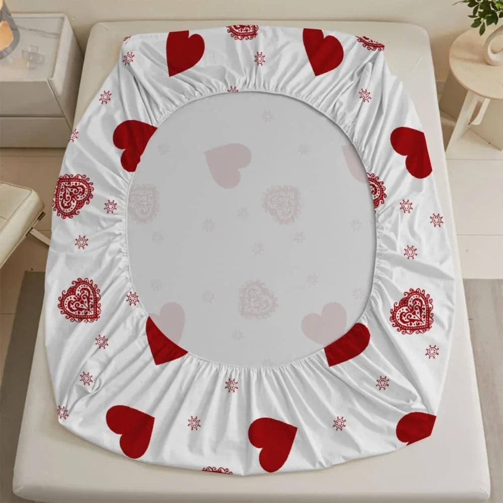 1pc red hearts Print Fitted Sheet Deep Pocket Elastic Mattress Cover Single Double Queen King Bedroom Decor