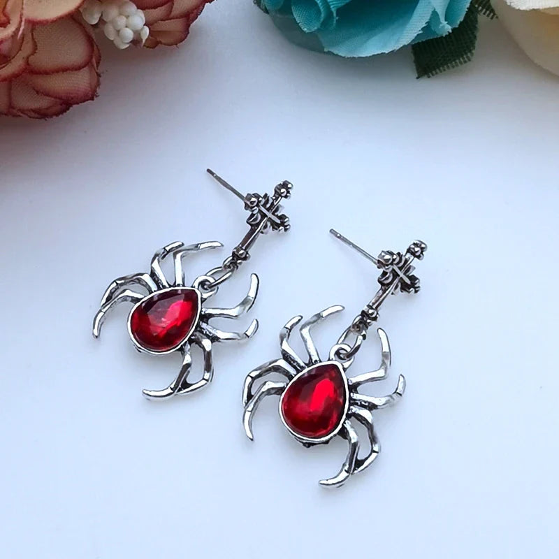 Dark Style Goth Punk Asymmetric Black Rock Matte Black Spider Stud Earrings Steampunk Earrings Halloween Costume Accessories