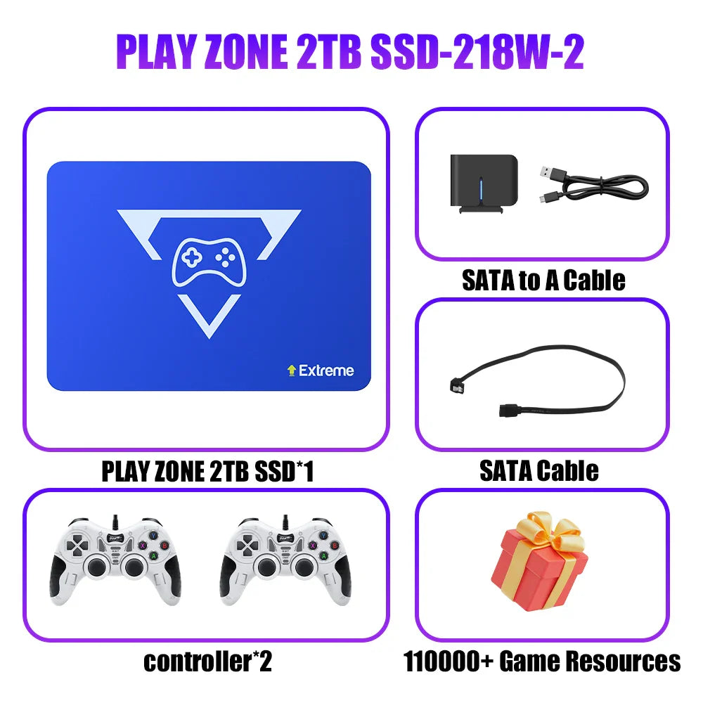 Play Zone 2TB Gaming SSD Game Console, with 20000+Game & 80+Emulator for PS5/4/3/2/Xbox/Switch/Wii/Wiiu Launchbox &Playnite.
