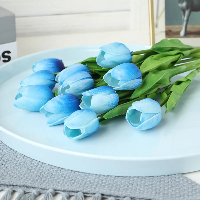 Free Shipping 31PCS/LOT PU Mini Tulip Artificial Flower Real Touch Wedding Floral Bouquet Christmas Home Party Decoration Gifts