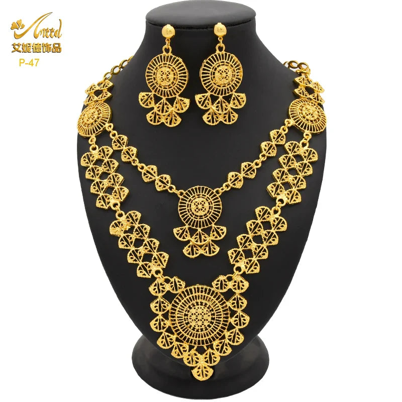 ANIID African 24K Gold Plated Jewelry Sets For Women 2PCS Set