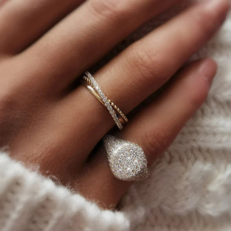 Knobspin S925 Sterling Silver 18k White Gold Plated Full Diamonds Sparkling Rings For Women Men Party Fine Jewelry