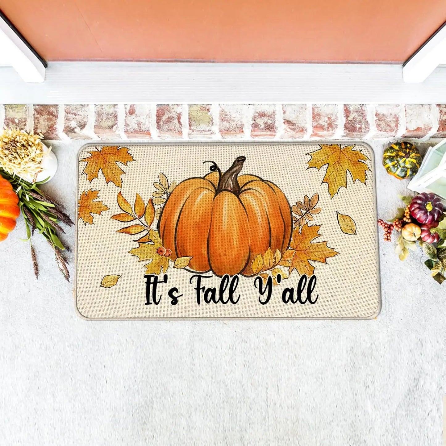 It's Fall Y'all Pumpkin Kitchen Rugs Autumn Maple Leaves Living Room Entrance Non-slip Floor Mat Thanksgiving Carpets Home Decor