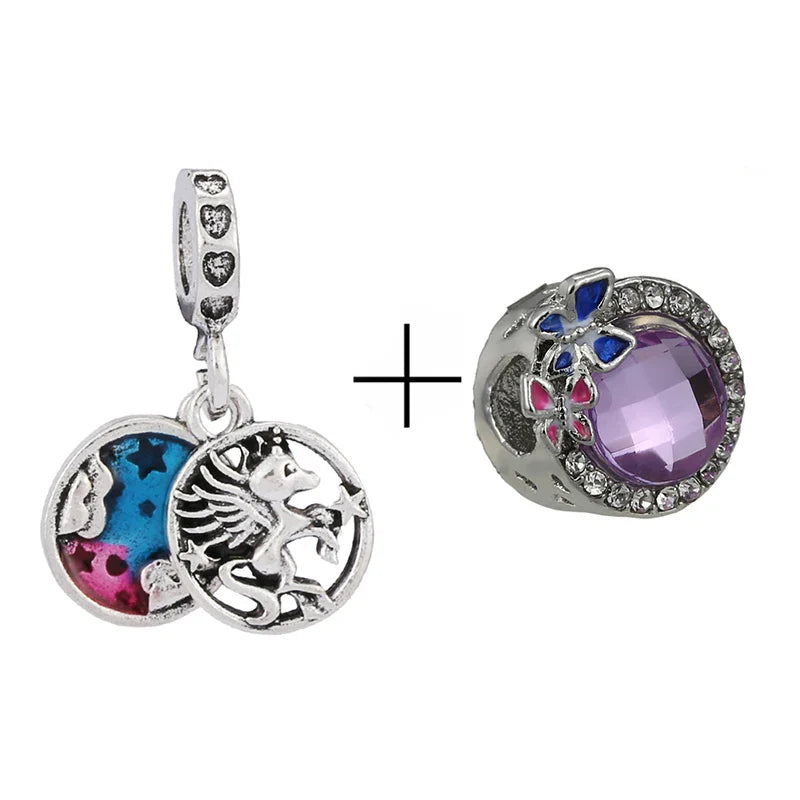 BRACE CODE 2Pcs/Lot Pan Spring New Purple Charm Love Floral Diy Beads Pendant Making Men's Women's Children's Fine Bracelets