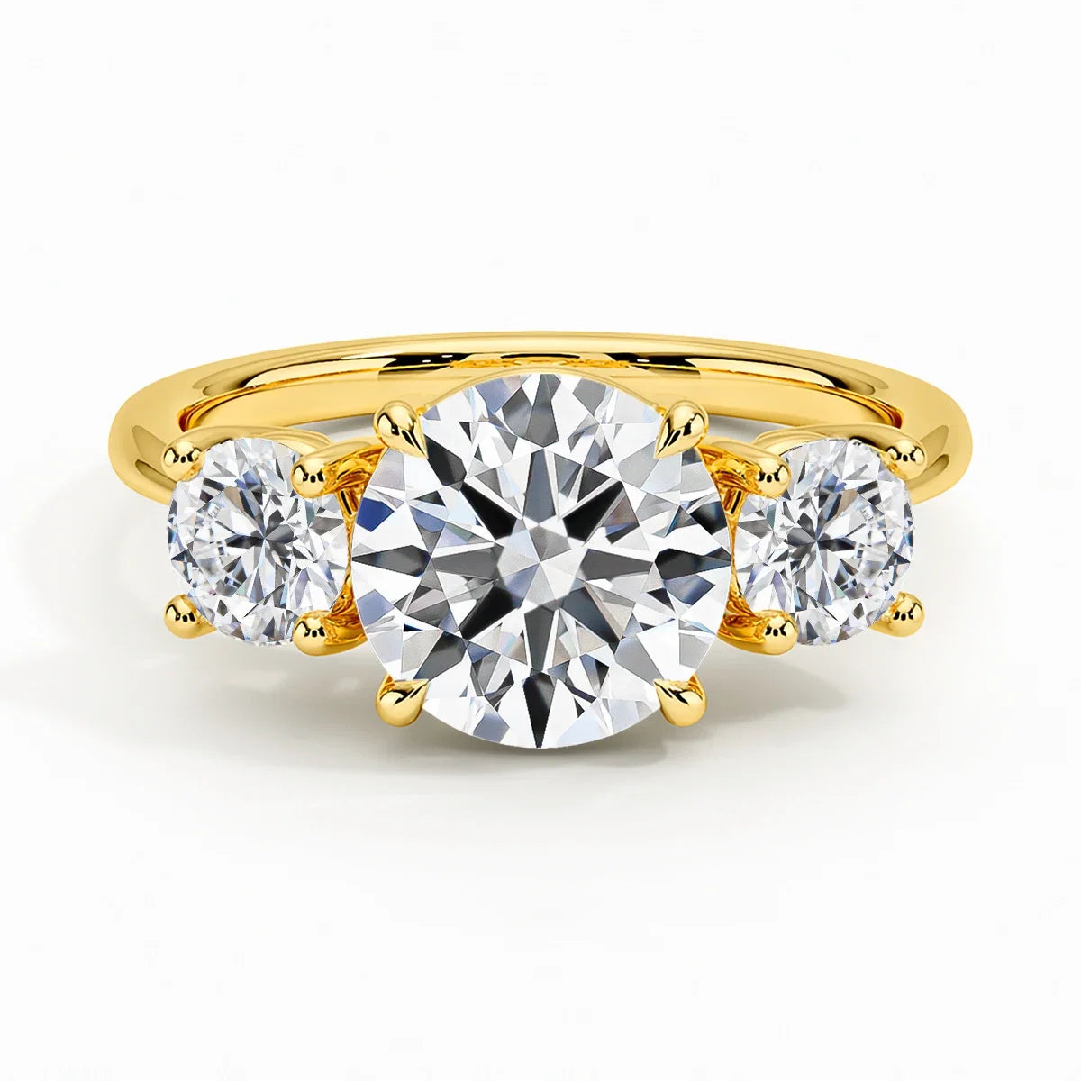 3 Stone D Color Moissanite Diamond Ring 14K Gold Engagement Wedding