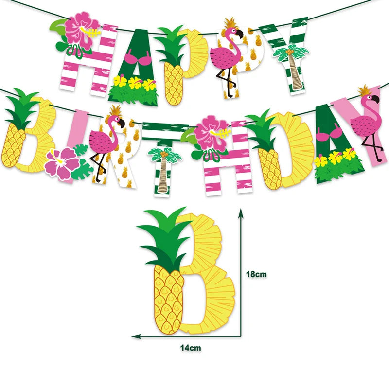 Hawaiian Party Decorations Flamingo Garlands Banner Balloons For ALOHA Luau Party Tropical Summer Beach Birthday Party Supplies