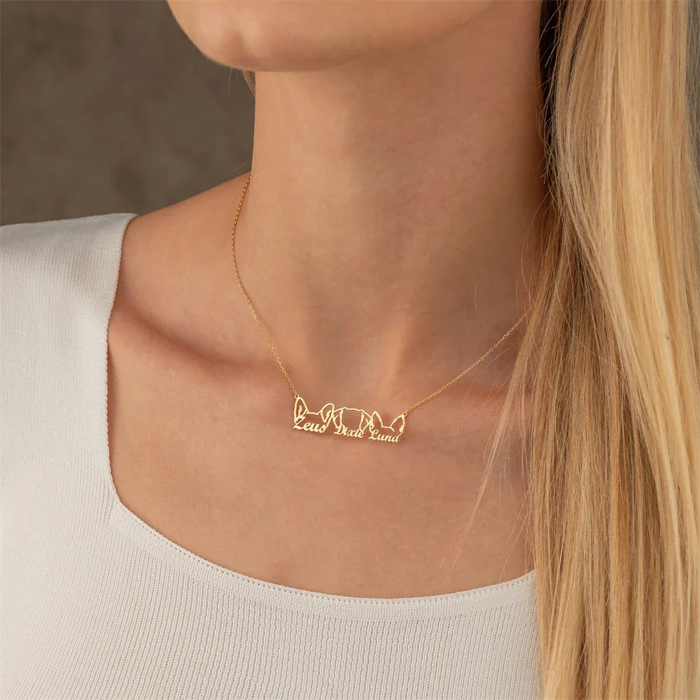 Multiple Dog Ear Personalized Name Necklace Custom Pet Jewelry Memorial Gift For Women Dog Head Stainless Steel Choker Necklaces
