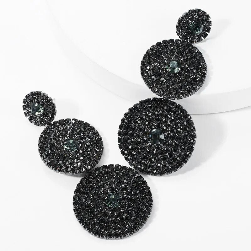 European Exaggerated Multi-layer Round Drop Earrings Women Shiny Rhinestone Geometric Dangle Earrings Party Jewelry Gifts
