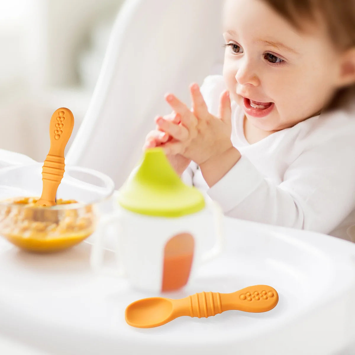 Baby Silicone Grinding Training Spoon Baby Feeding Complementary Food Rice Paste Double Headed Soft Spoon Sticky Licking Rod