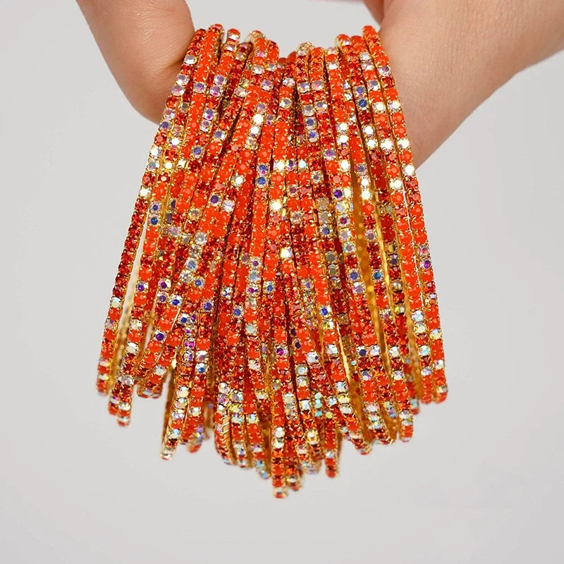 5pcs Fashion Colorful Acrylic Crystal Rhinestone Elastic Bracelet for