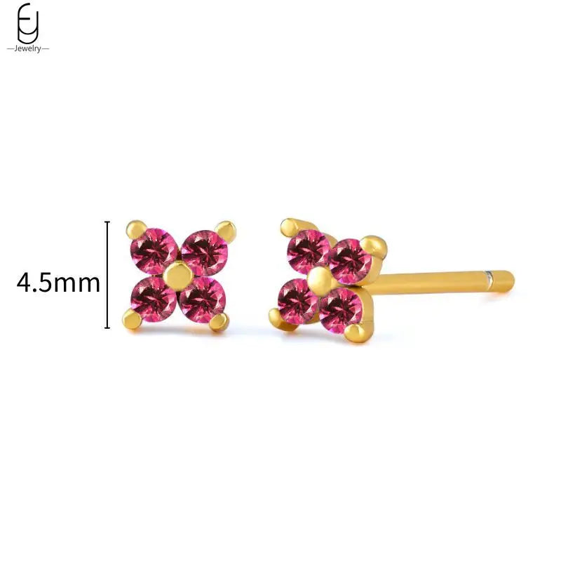925 Sterling Silver Needle Rose Red Crystal Stud Earrings For Women Water Drop/Heart Pendant Gold Earrings Fashion Jewelry Gifts
