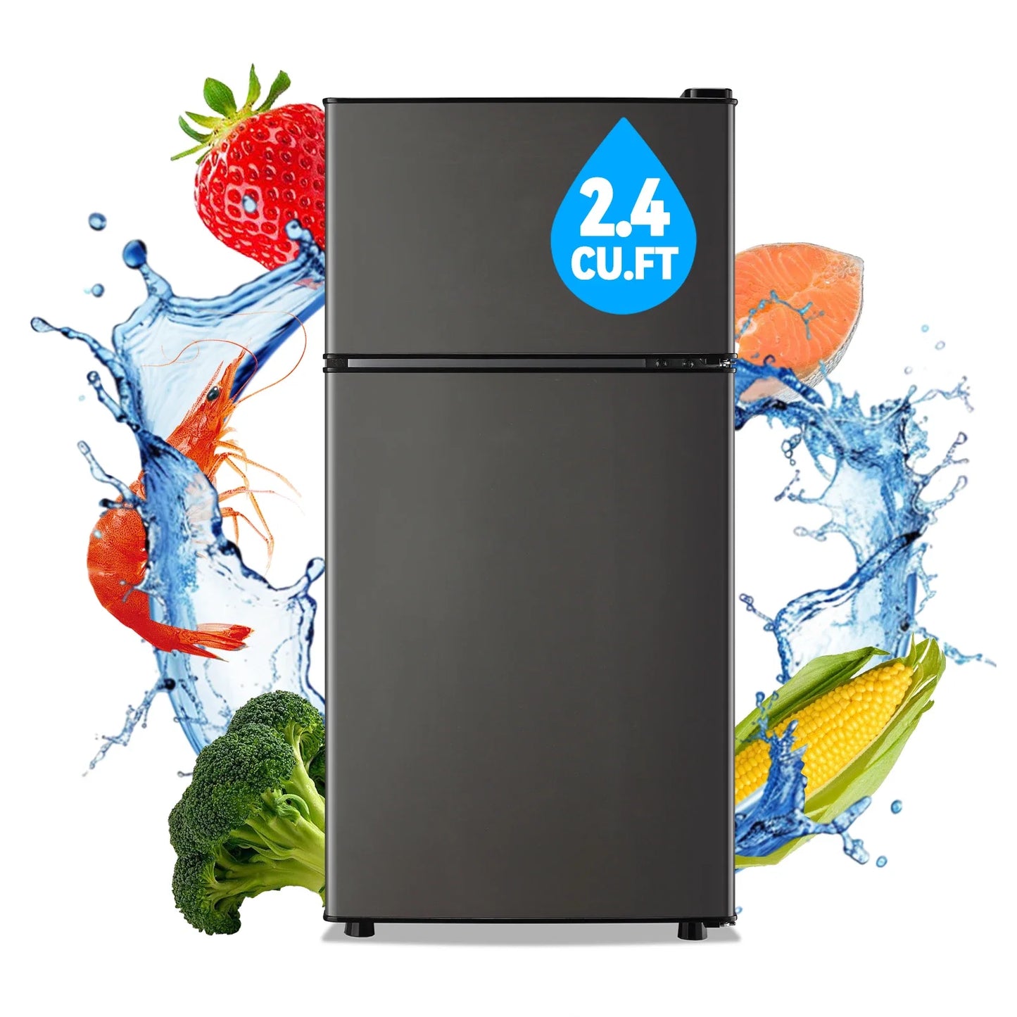 Refrigerator with Top Freezer 2.4Cu.ft Two Door Small Mini Fridge for Person Use with Egg tray, Grey