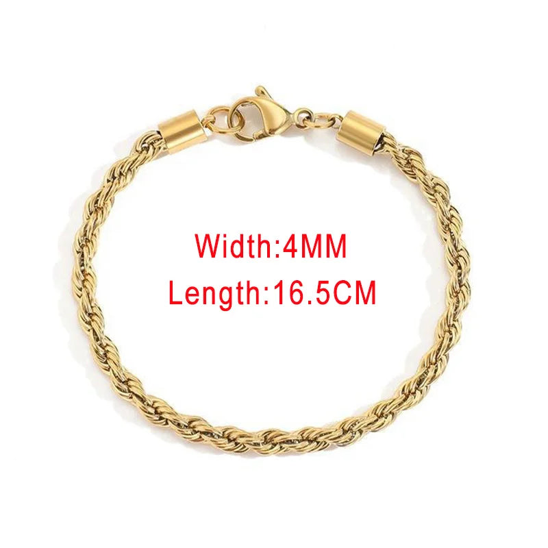 Stainless Steel Rope Chain Bracelets on Hand 3/4MM Gold Color Chic Women's Bracelet Minimalist Fashion Hip Hop Jewelry Gift C048