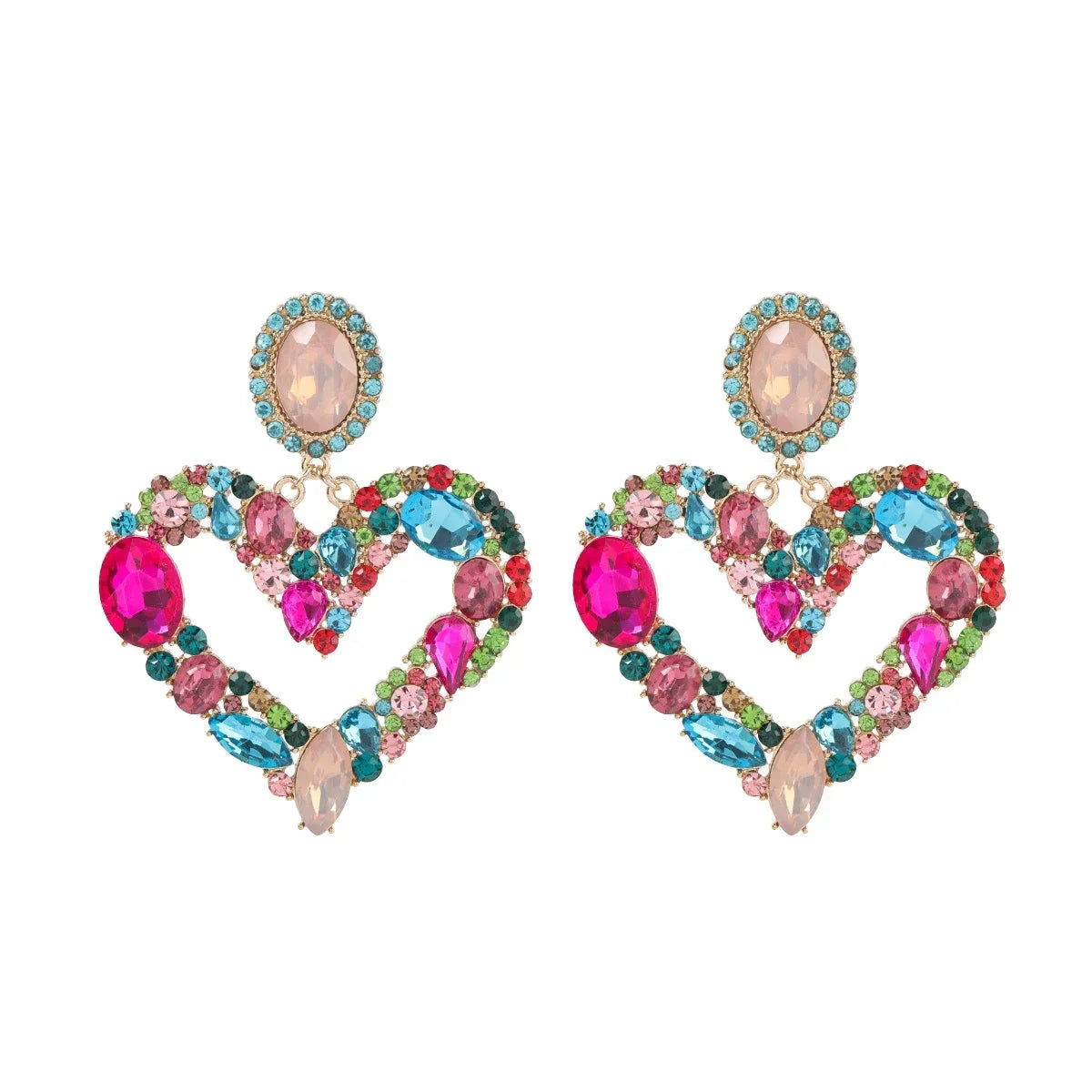 New Fashion women's Color Matching Big Rhinestone Love Heart-shaped Star Drop Earrings women's Jewelry Temperament Accessories