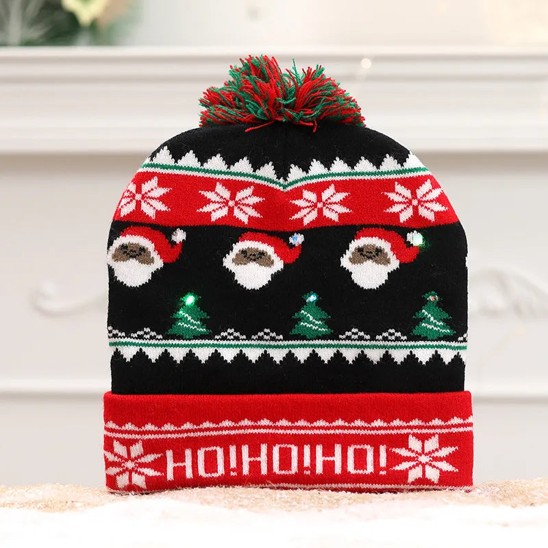 LED Christmas Hat Creative Flashing Led Light Knitted Hat Snowman Winter Warm Color Knitted Cap Christmas Gift