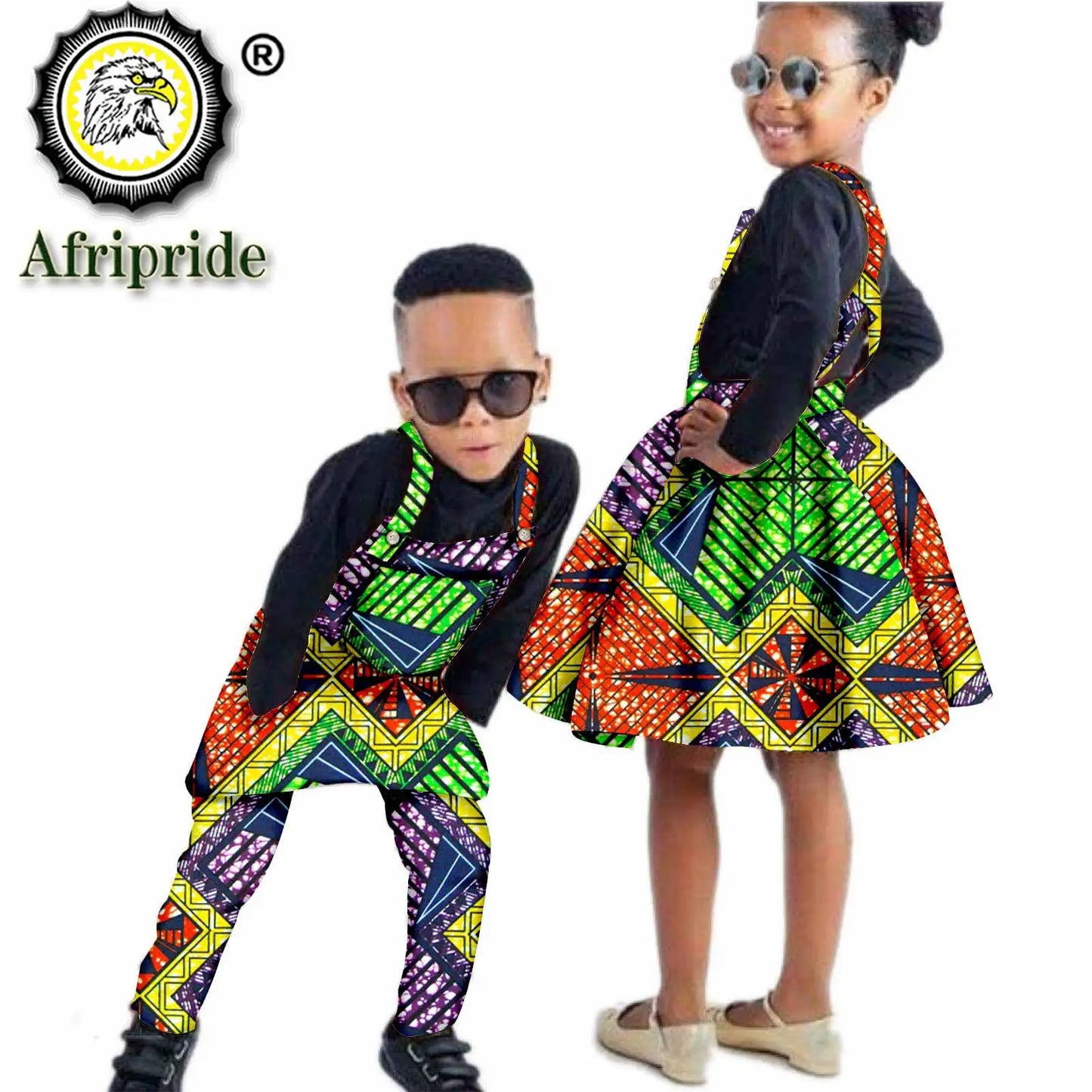 African Children Clothing Print Ankara Boy Suspender Trousers And Girl Suspender Skirt 100% Cotton AFRIPRIDE