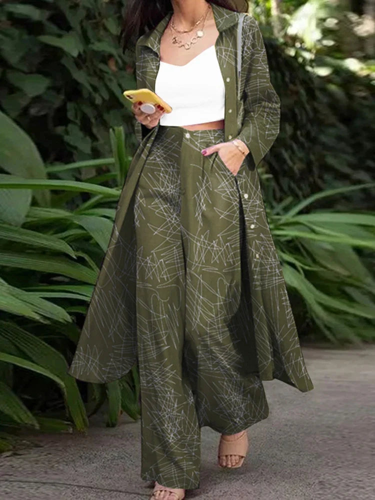 ZANZEA Fashion Autumn Long Sleeve Shirt 2PCS Women Suits Matching Sets Solid Loose Pant Sets Casual Wide Leg Trousers Oversized