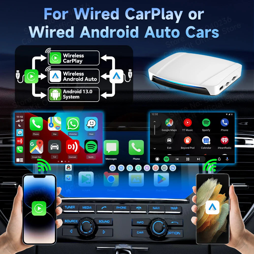 HDMI CarlinKit 8G+128G CarPlay Ai Box Android 13.0 Wireless Android Auto&CarPlay SM6225 Qualcomm 8-Core For Netflix Smart TV Box