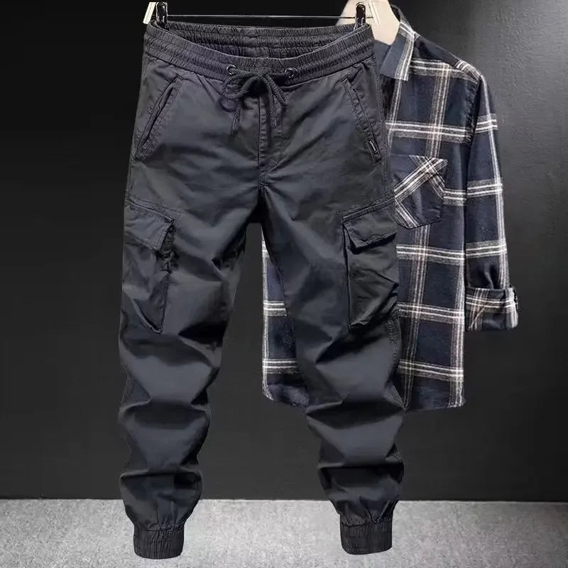 Fashionable Casual Pants Men's Loose-fit  Cargo Pants Solid Color Cropped