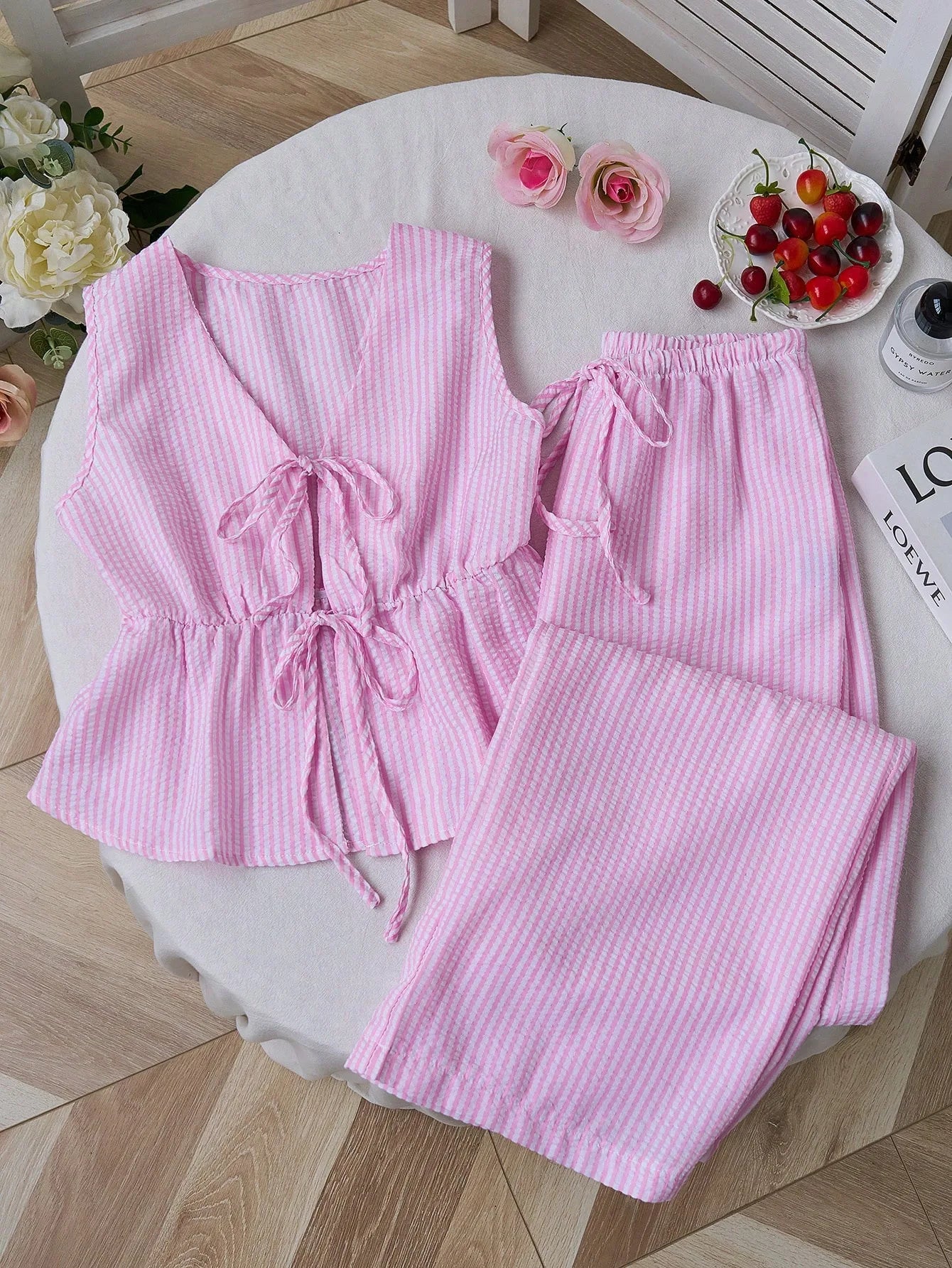 Solid Cami Wide Leg Pants Set | Tie Waist Loose Fit | Summer Two Piece Casual Outfit