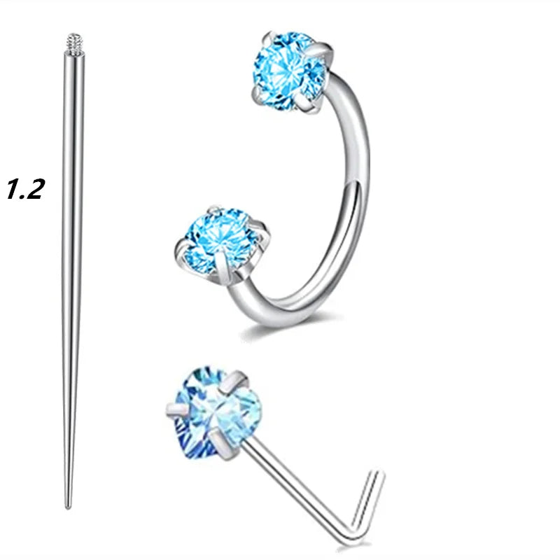 6/2pcs Horseshoe Nose Rings with L-Shape Nose Stud, Stainless Steel