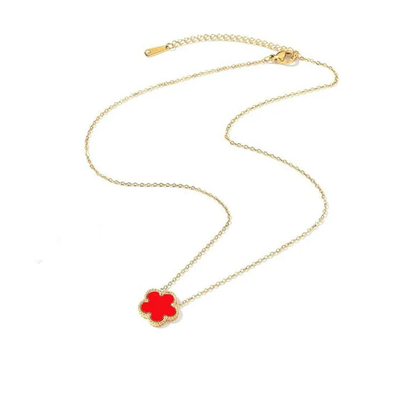 14K Gold Plated Stainless Steel Necklace Woman Five Leaf Petals Double