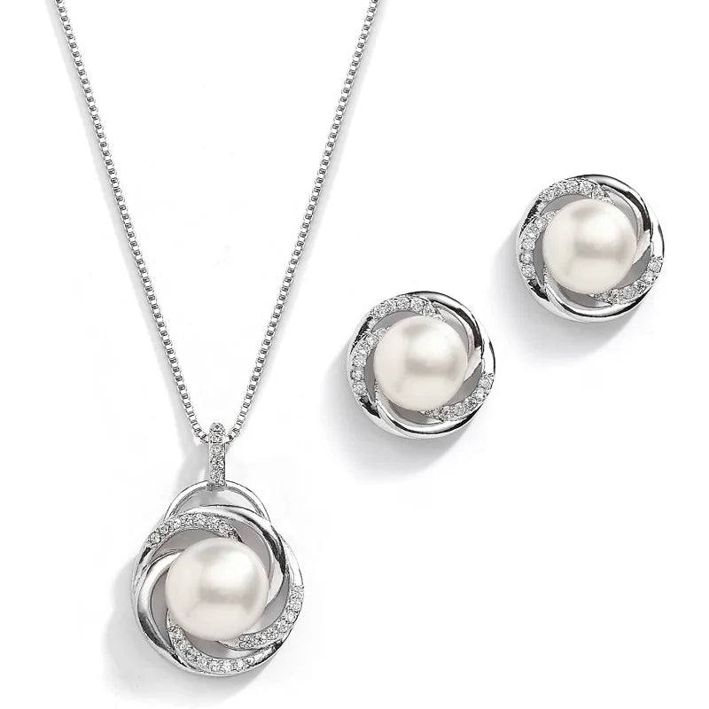 Luxury Fashion Minimalist Pearl Pendant Necklace Earrings for Women Banquet Wedding Anniversary Women's Jewelry Set Gift