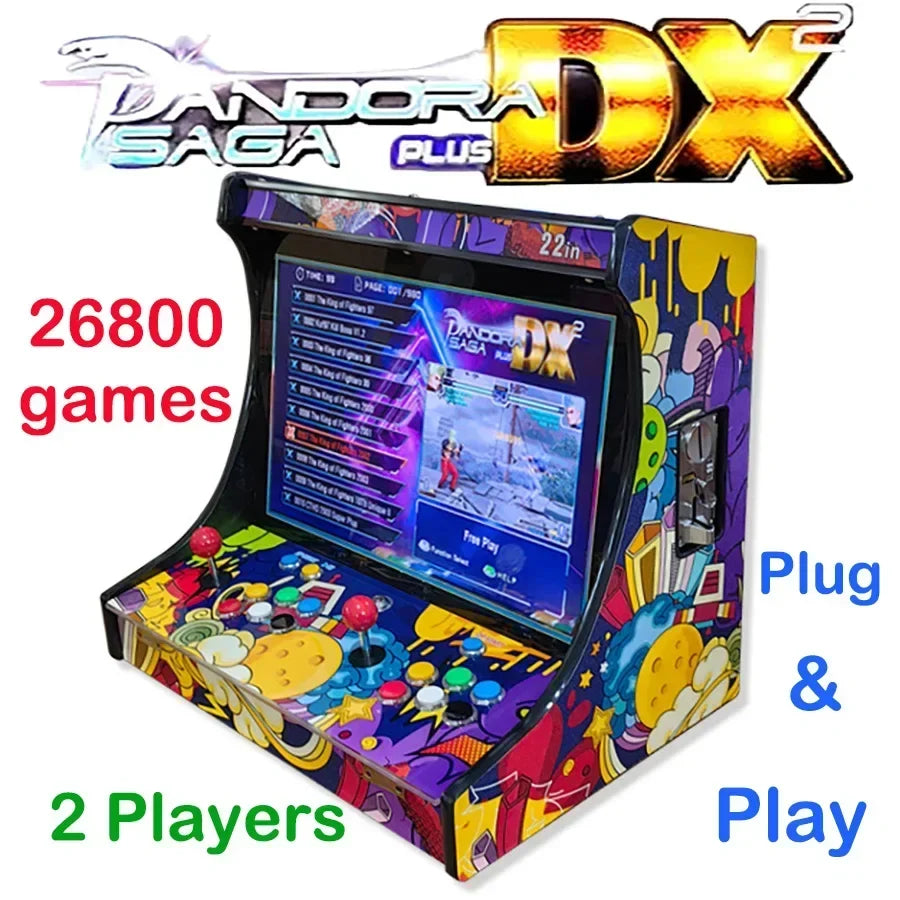 22" LCD Bartop Arcade Video Game Console, Built with SAGA PANDORA DX 26800 in 1, Coin Acceptor Joystick Button, 2 Players to TV