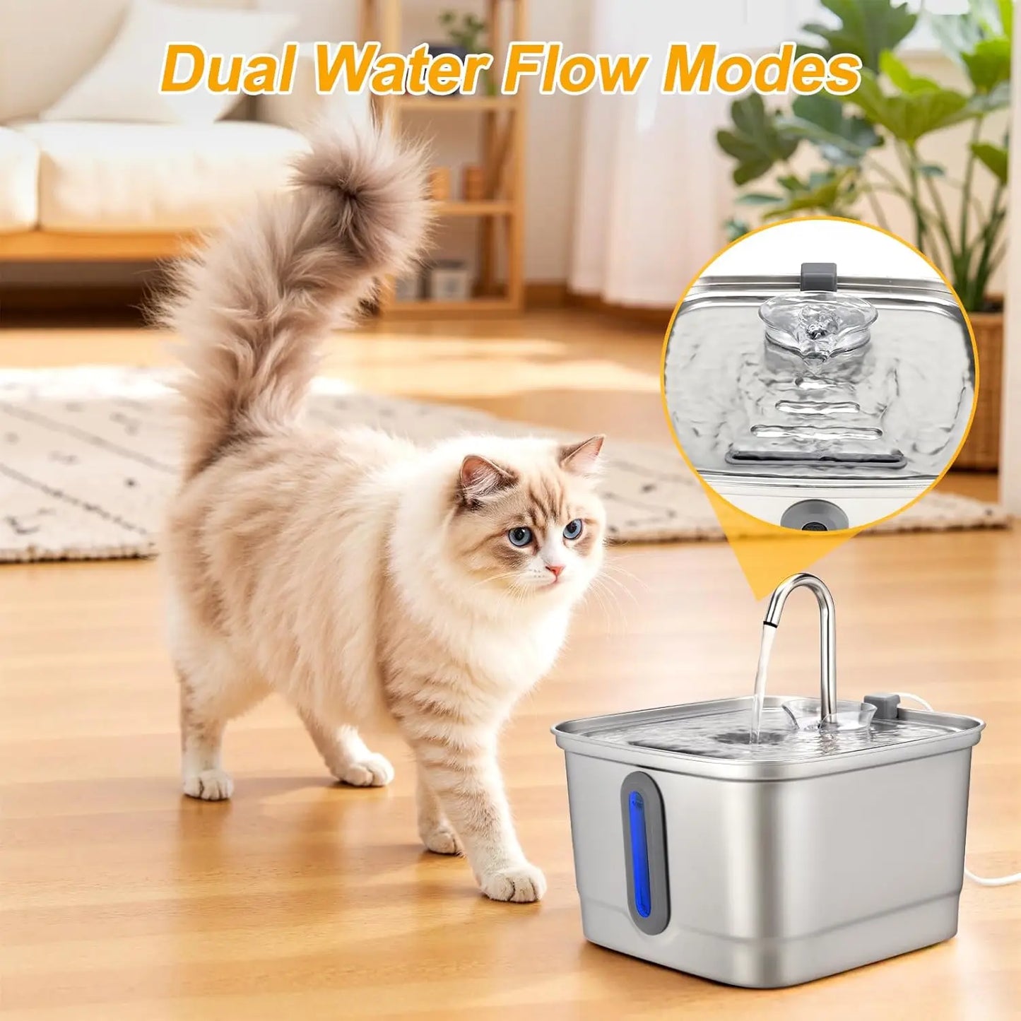 101oz/3L Stainless Steel Cat Water Fountain Automatic Pet Water Dispenser with Replacement Filters for Small Dogs And Cats