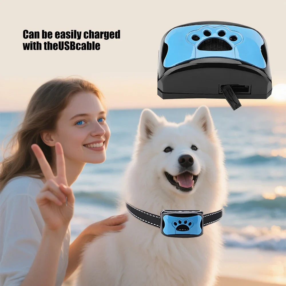 Intelligent Electric Ultrasonic Stop Barking Vibration Anti Bark Collar Stop Bark Training Collar for Dogs Stopper USB Charging