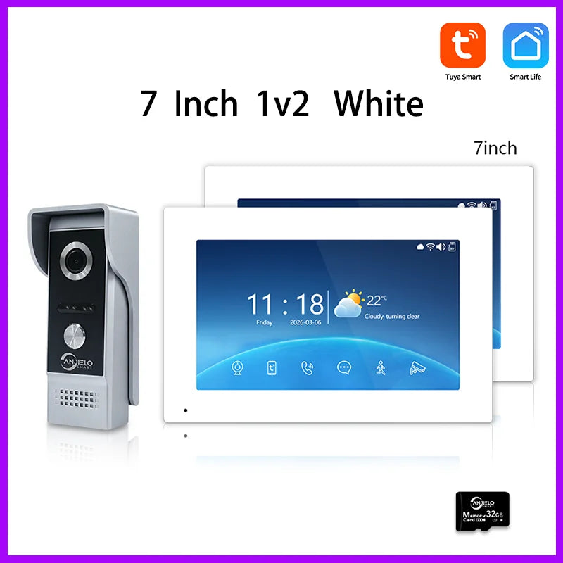 ANJIELO Tuya Smart Video Intercom System  IPS Monitor IP65 Waterproof Doorbell Two-Way Audio Motion Detection Digital Photo