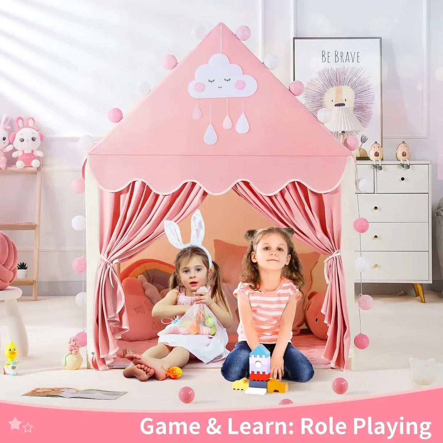 Kids Tent Pink Blue Kid Play House Children Indoor Outdoor Toy House Portable Princess House Children Tent  Christmas Girl Gifts