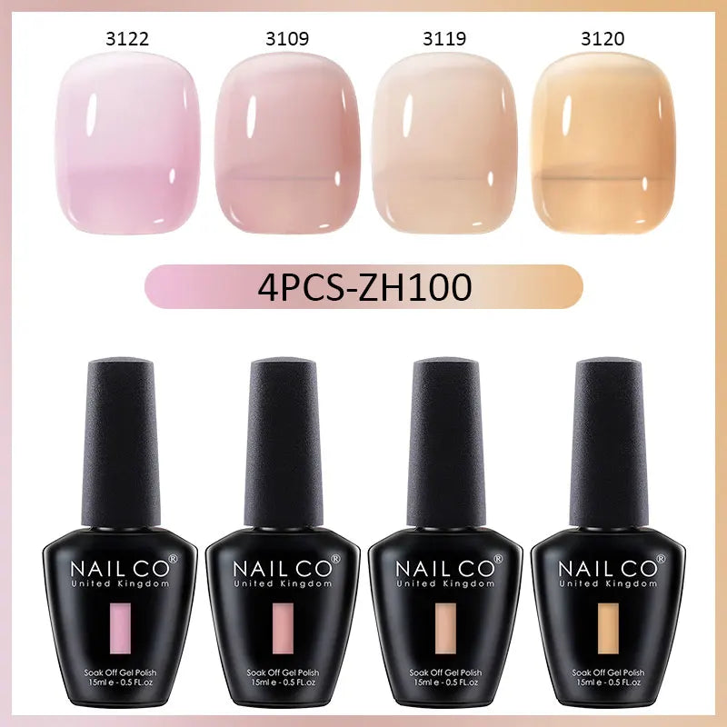 NAILCO 4pcs 15ml Autumn Winter Translucent Color Gel Nail Polish Jelly UV Nails Gel Polish Kit Esmalte Paint Nail Art