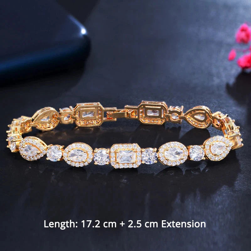 Cubic Zirconia Stone Silver Color Tennis Bracelet