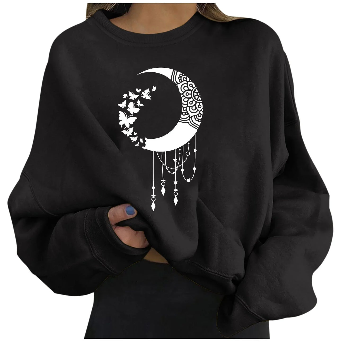 Y2k Sweatshirts For Women Moon Print Hoodies White Hoodies For Ladies Long Sleeve Fall Hoody Pullover Korean Style Blouses